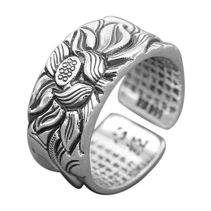 Wholesale Thai Silver Lotus Vintage Heart Sutra Ring